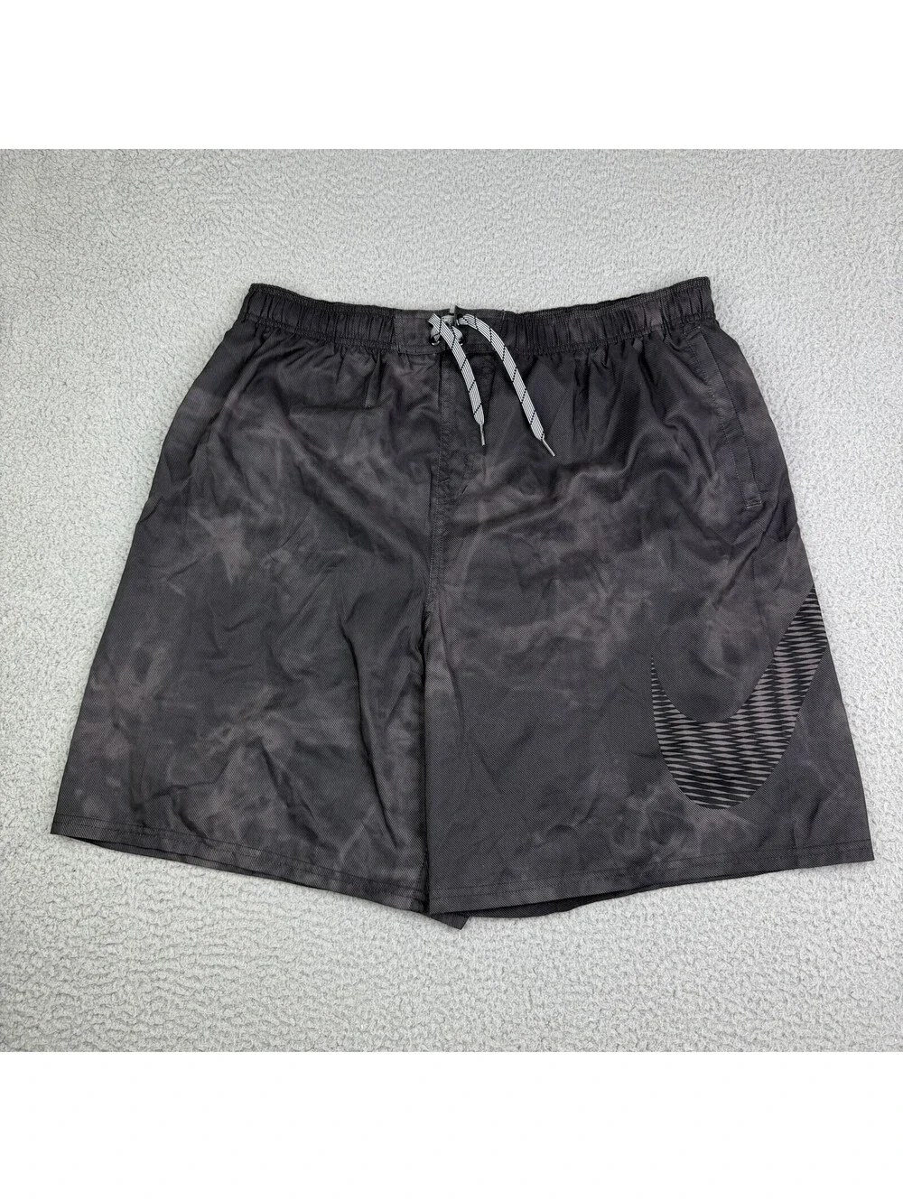 Nike Swim Trunks Hybrid Shorts Black Tie Dye Big Swoosh Mesh Lined Men’s 2XL